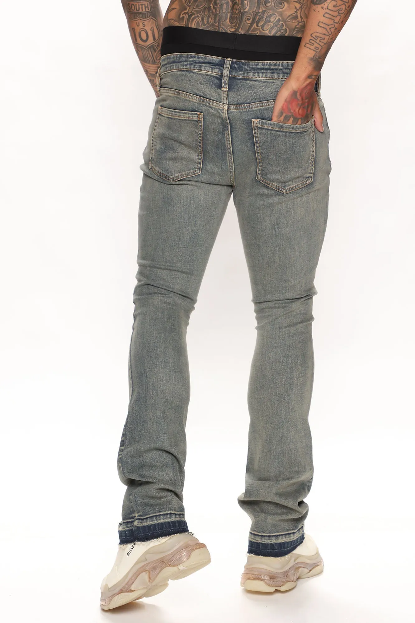 Another One Stacked Skinny Flared Jeans - Dark Wash