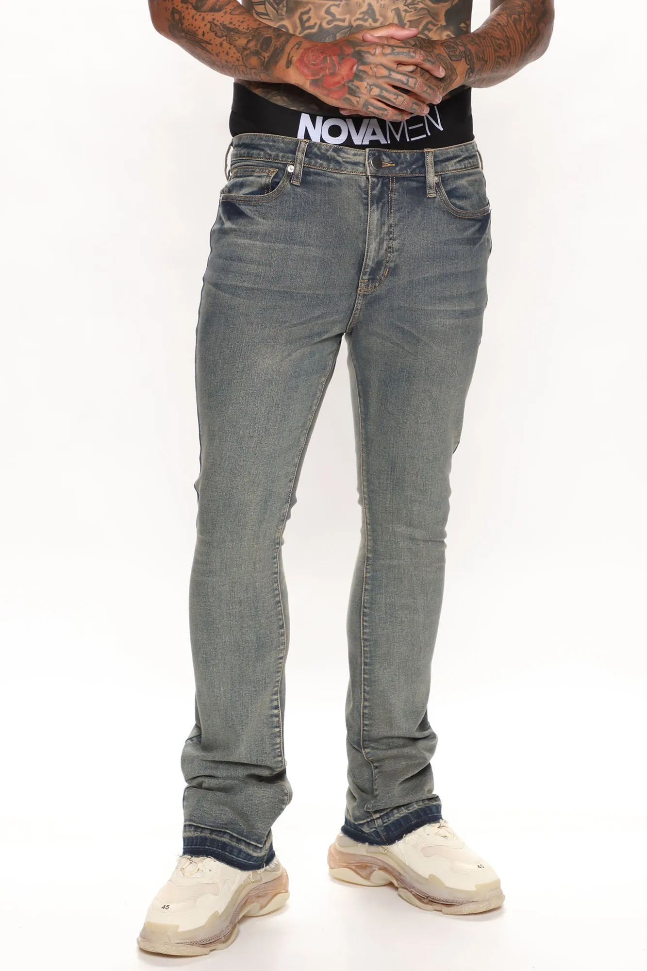 Another One Stacked Skinny Flared Jeans - Dark Wash