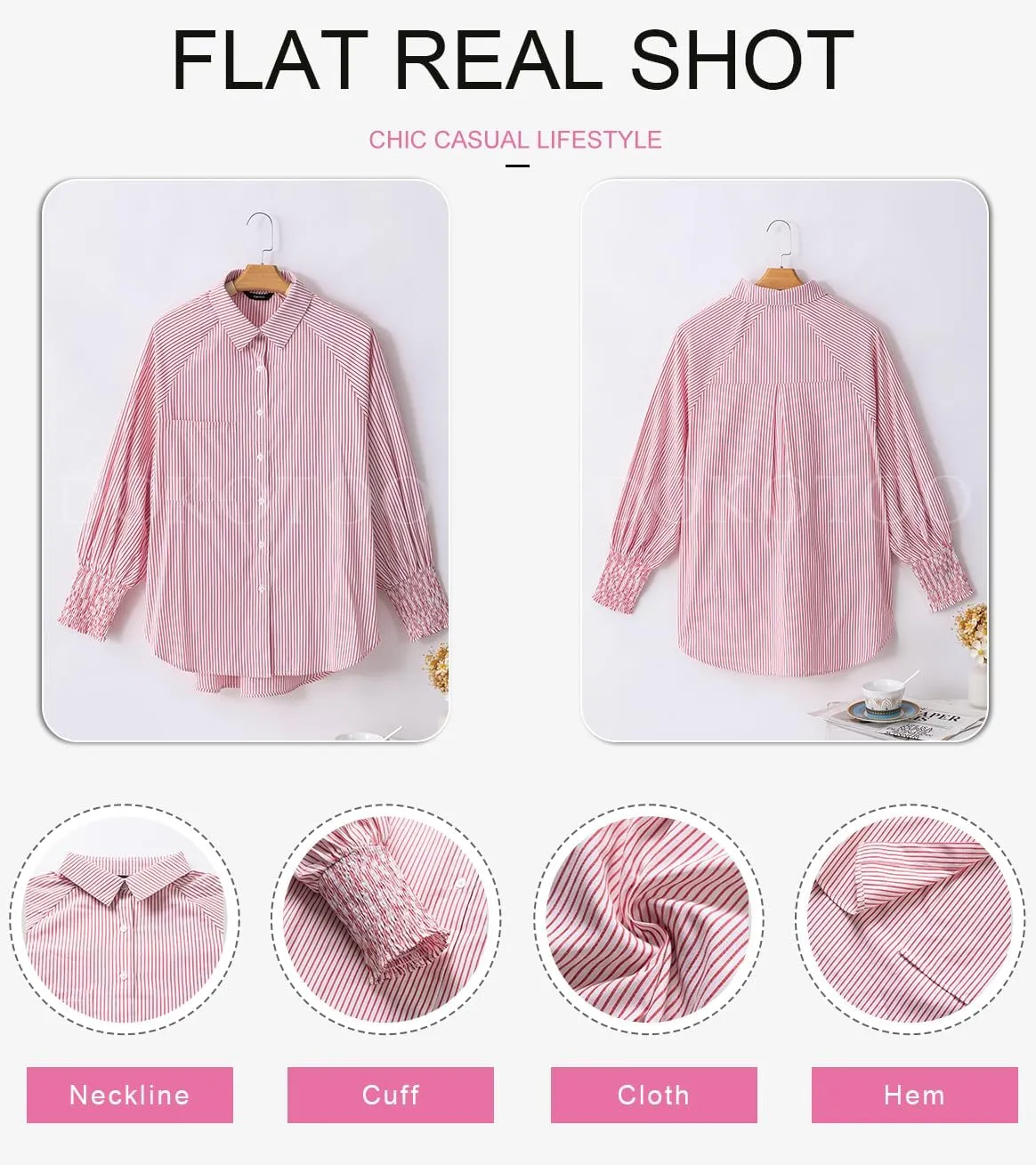 Dokotoo Womens V Neck Striped Button Down Shirts Long Sleeve Tunic Tops