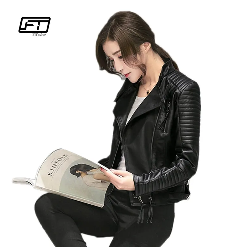 Leather Jackets  Women Spring Autumn PU Leather Jacket