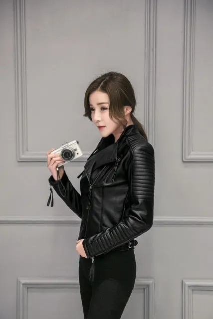 Leather Jackets  Women Spring Autumn PU Leather Jacket