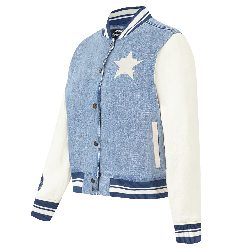 MLB HOUSTON ASTROS VARSITY BLUES WOMEN'S DENIM VARSITY JACKET (DENIM/LINEN)