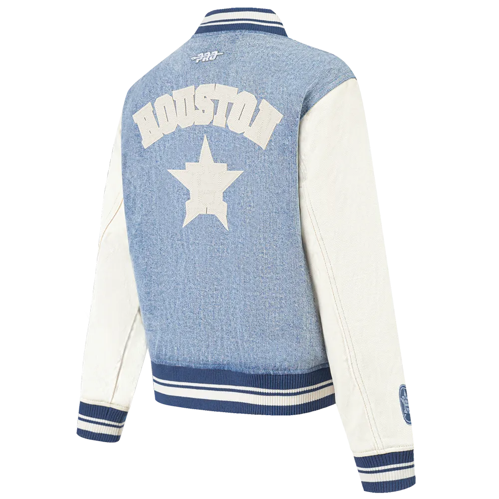 MLB HOUSTON ASTROS VARSITY BLUES WOMEN'S DENIM VARSITY JACKET (DENIM/LINEN)