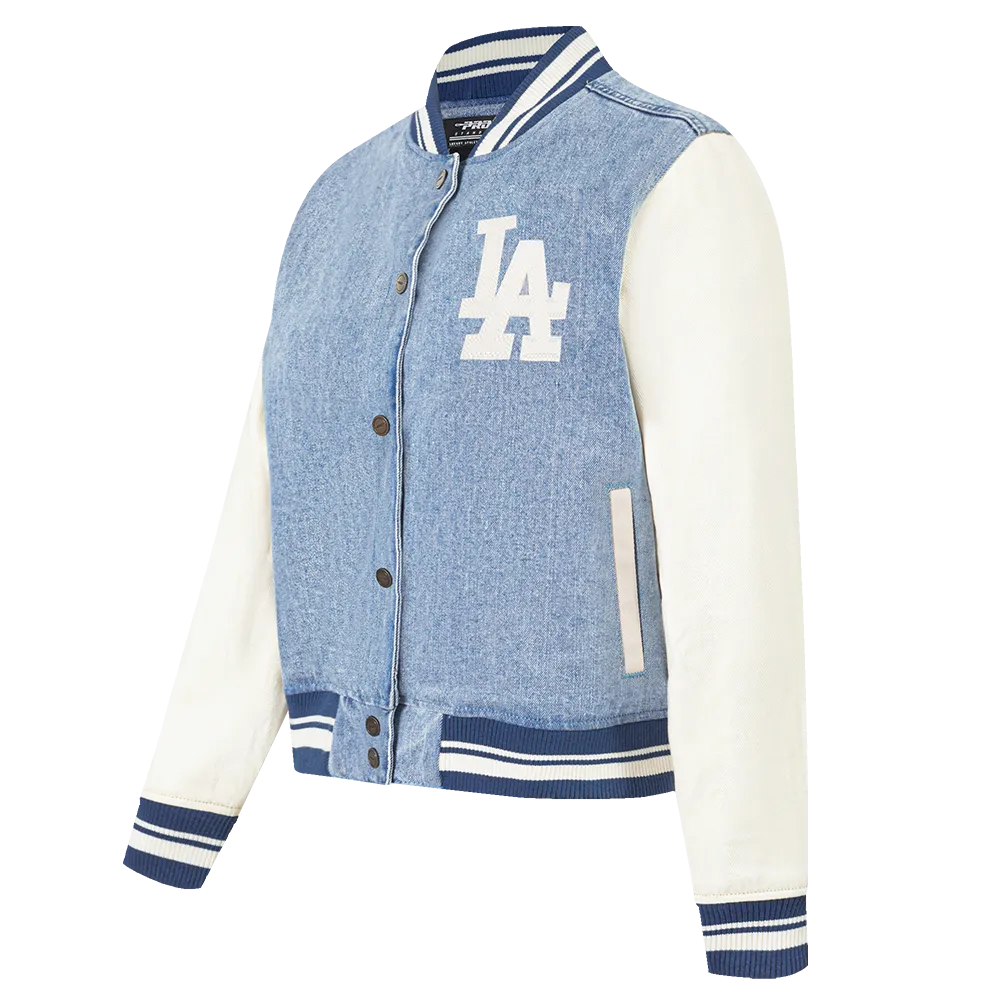 MLB LOS ANGELES DODGERS VARSITY BLUES WOMEN'S DENIM VARSITY JACKET (DENIM/LINEN)