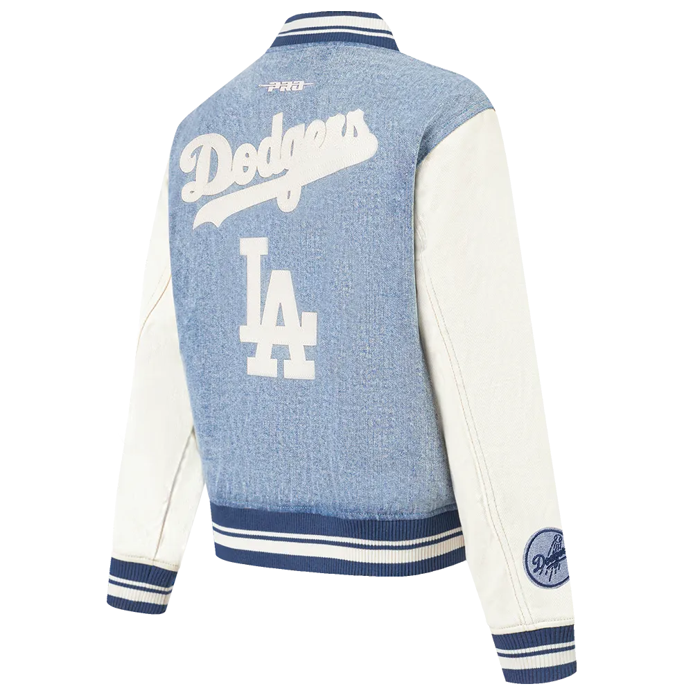 MLB LOS ANGELES DODGERS VARSITY BLUES WOMEN'S DENIM VARSITY JACKET (DENIM/LINEN)