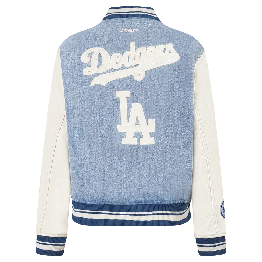 MLB LOS ANGELES DODGERS VARSITY BLUES WOMEN'S DENIM VARSITY JACKET (DENIM/LINEN)
