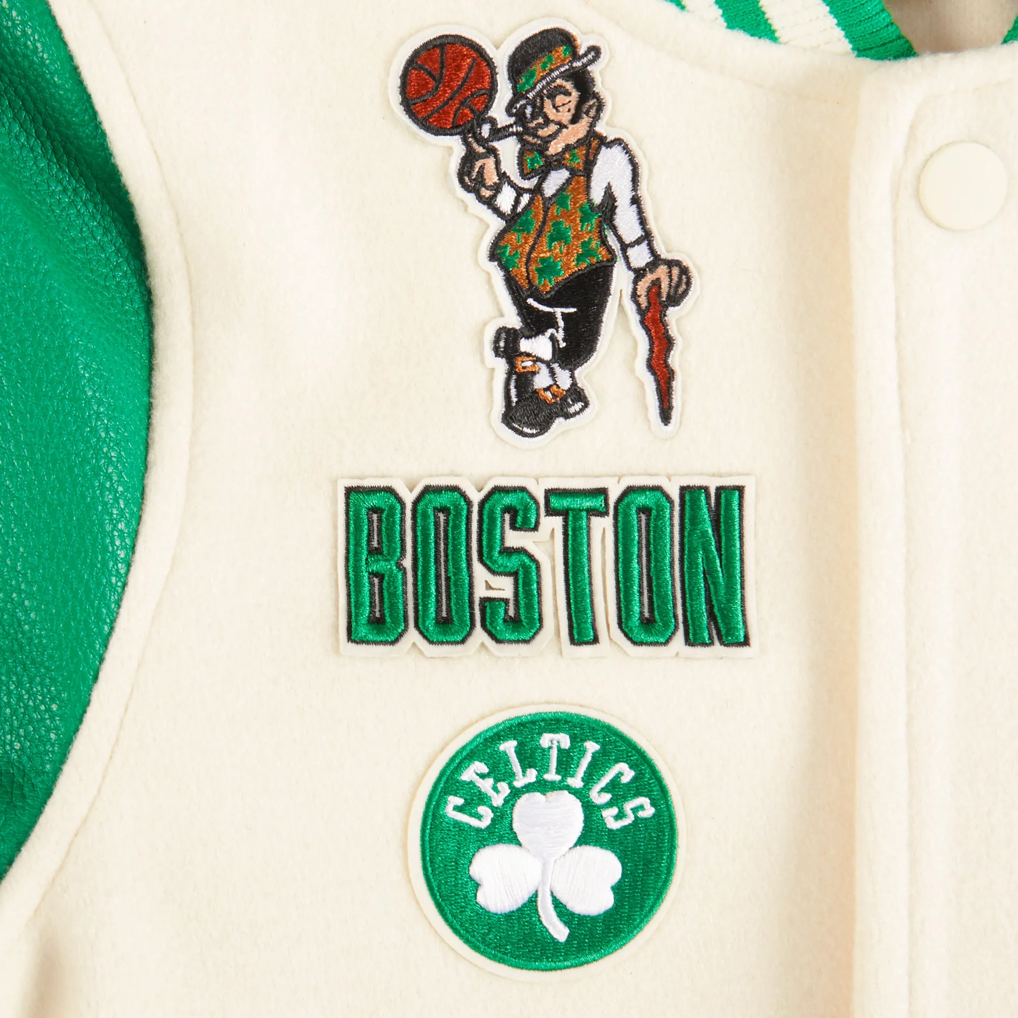 NBA BOSTON CELTICS RETRO CLASSIC LITTLE BOYS RIB WOOL VARSITY JACKET (EGGSHELL/ KELLY GREEN)