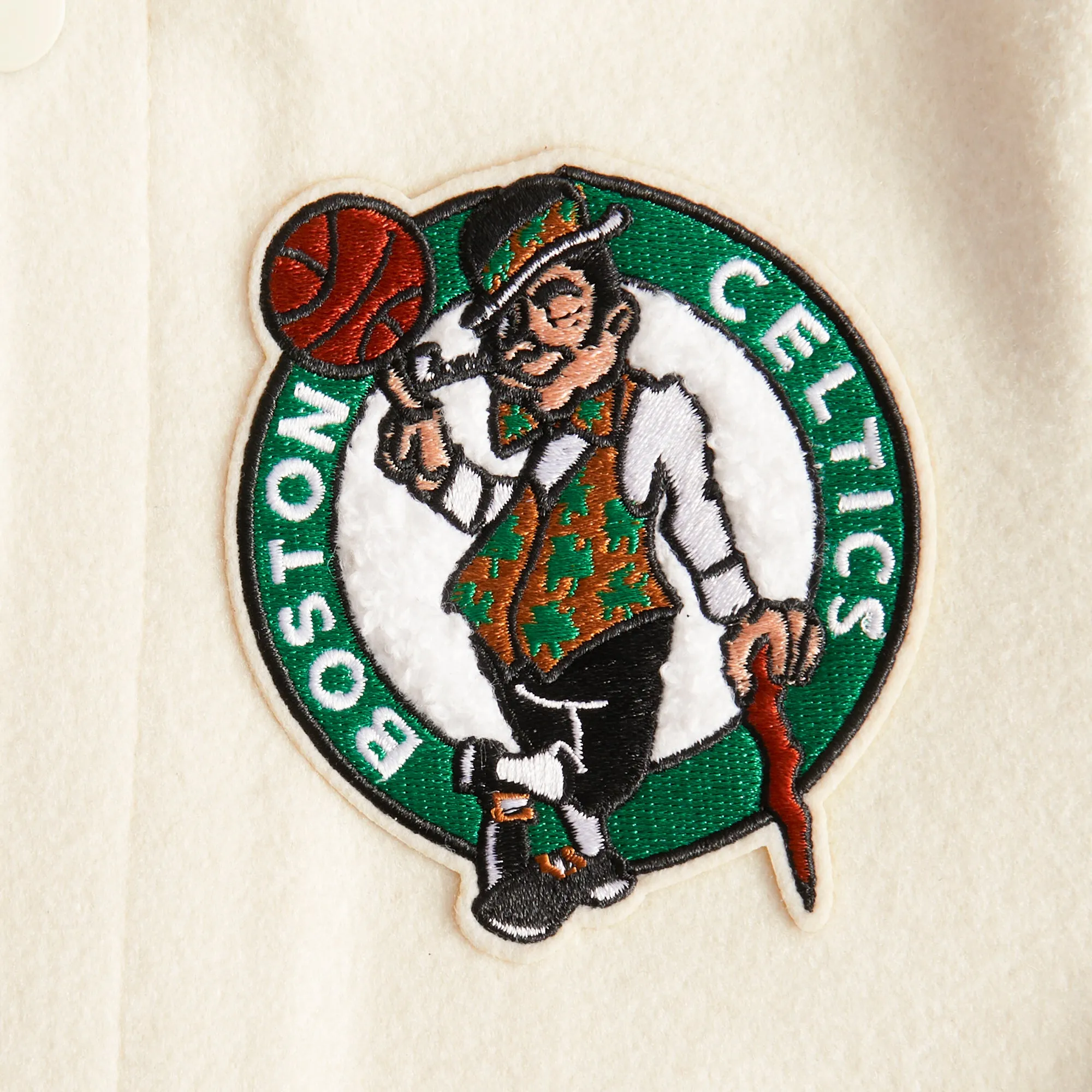 NBA BOSTON CELTICS RETRO CLASSIC LITTLE BOYS RIB WOOL VARSITY JACKET (EGGSHELL/ KELLY GREEN)