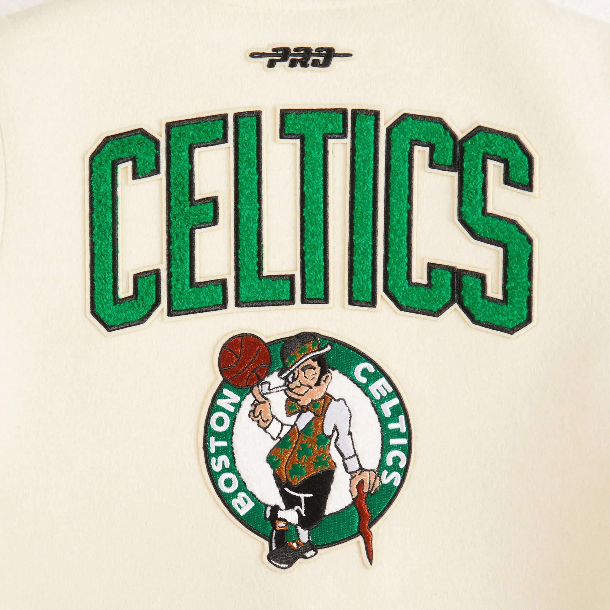 NBA BOSTON CELTICS RETRO CLASSIC LITTLE BOYS RIB WOOL VARSITY JACKET (EGGSHELL/ KELLY GREEN)