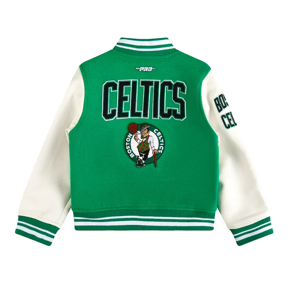 NBA BOSTON CELTICS RETRO CLASSIC LITTLE BOYS RIB WOOL VARSITY JACKET (KELLY GREEN/ WHITE)