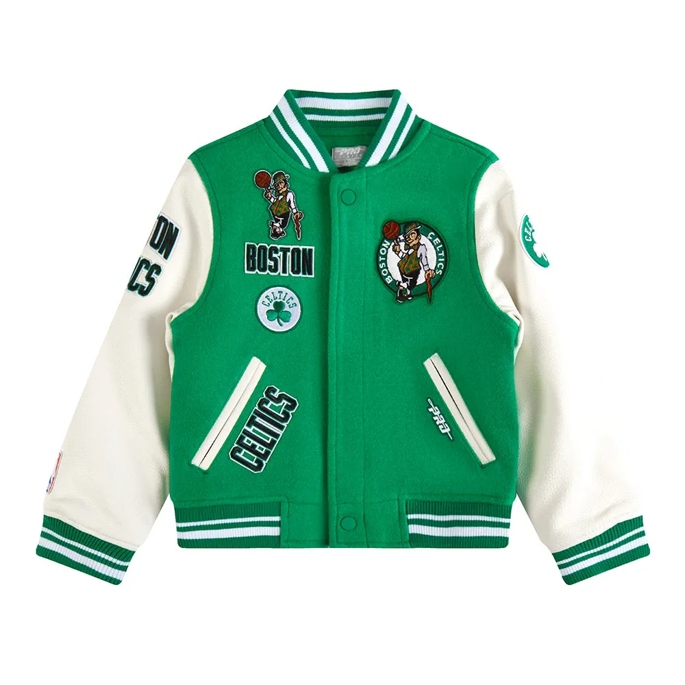NBA BOSTON CELTICS RETRO CLASSIC LITTLE BOYS RIB WOOL VARSITY JACKET (KELLY GREEN/ WHITE)