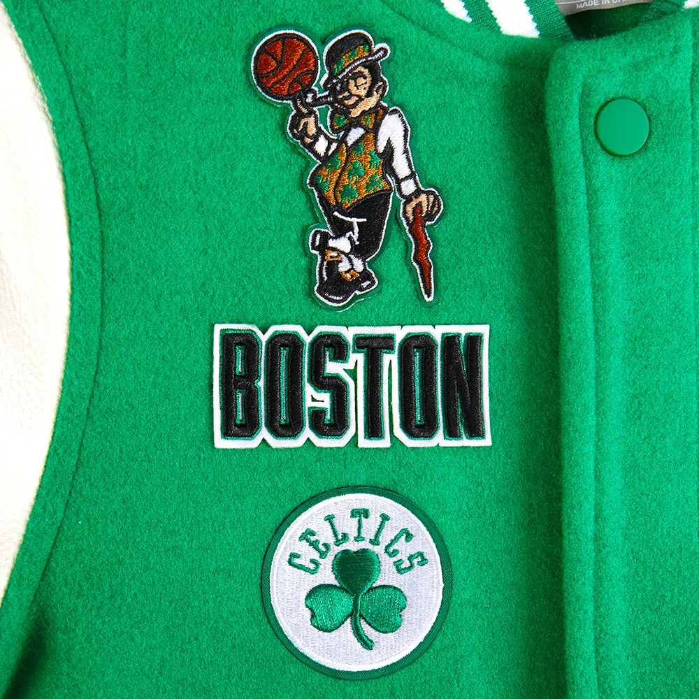 NBA BOSTON CELTICS RETRO CLASSIC LITTLE BOYS RIB WOOL VARSITY JACKET (KELLY GREEN/ WHITE)