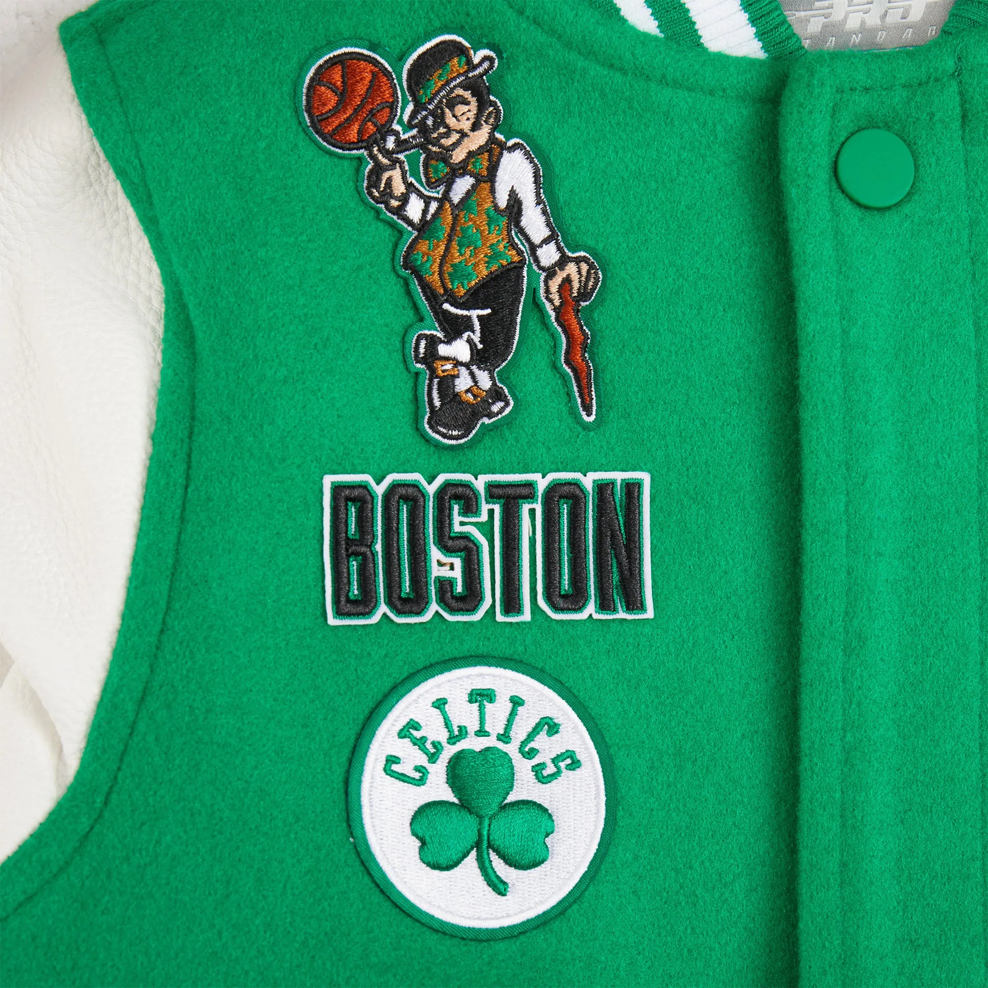 NBA BOSTON CELTICS RETRO CLASSIC TODDLER BOYS RIB WOOL VARSITY JACKET (KELLY GREEN/ WHITE)