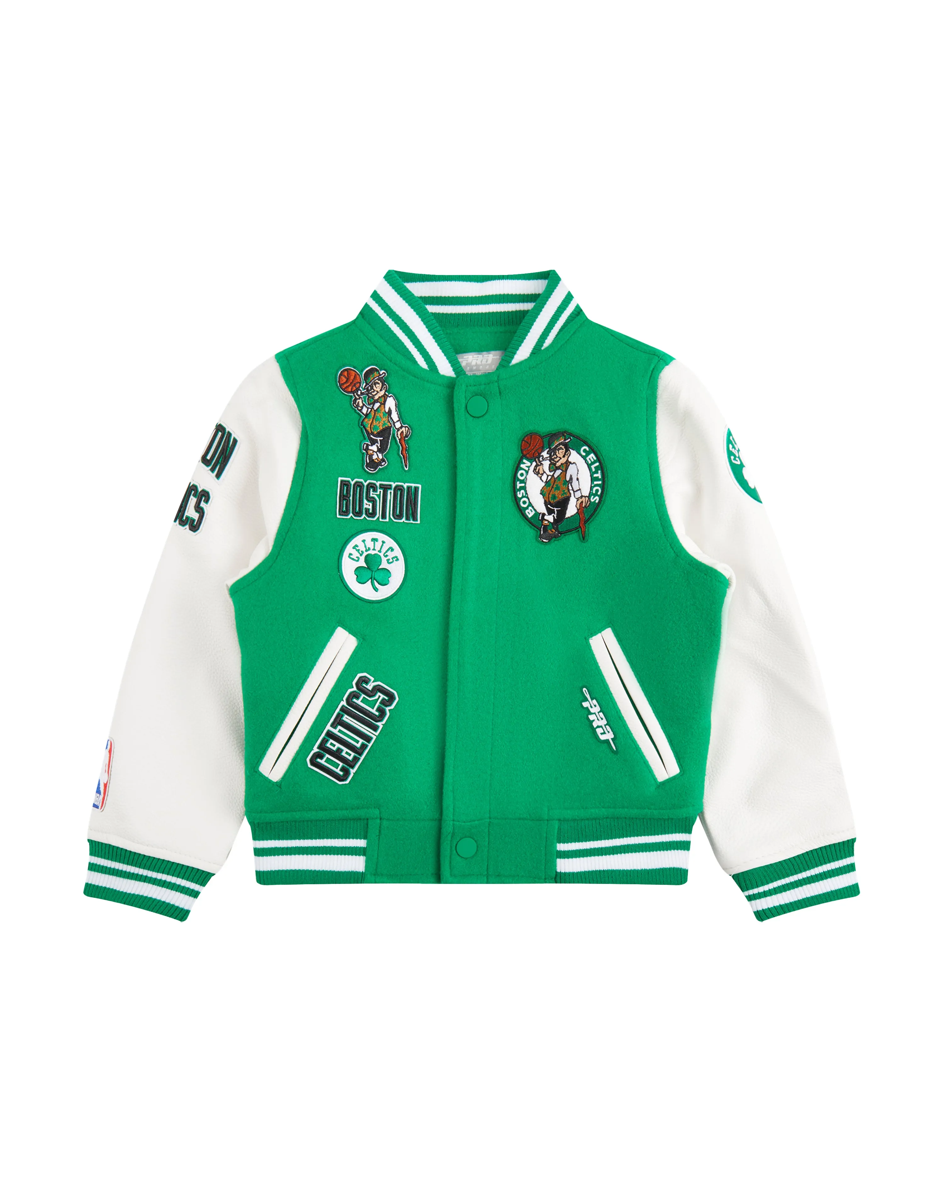NBA BOSTON CELTICS RETRO CLASSIC TODDLER BOYS RIB WOOL VARSITY JACKET (KELLY GREEN/ WHITE)