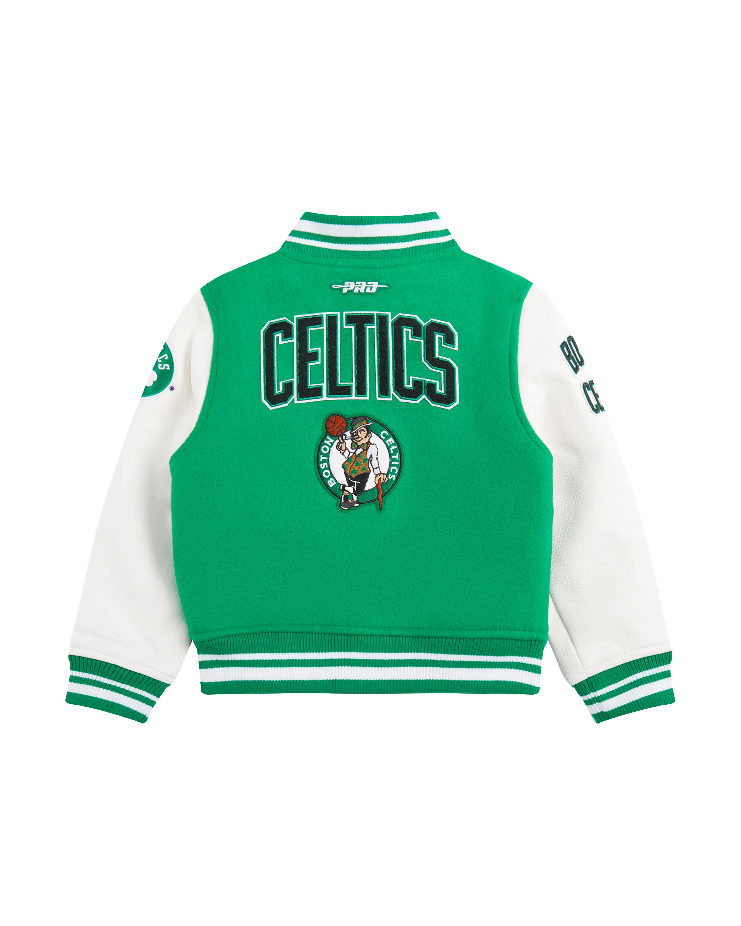 NBA BOSTON CELTICS RETRO CLASSIC TODDLER BOYS RIB WOOL VARSITY JACKET (KELLY GREEN/ WHITE)