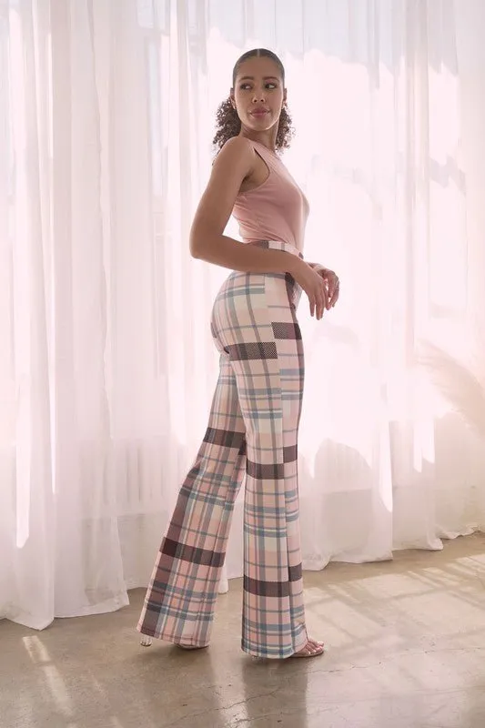 PLAID HIGH WAISTED PANT- Brown Combo