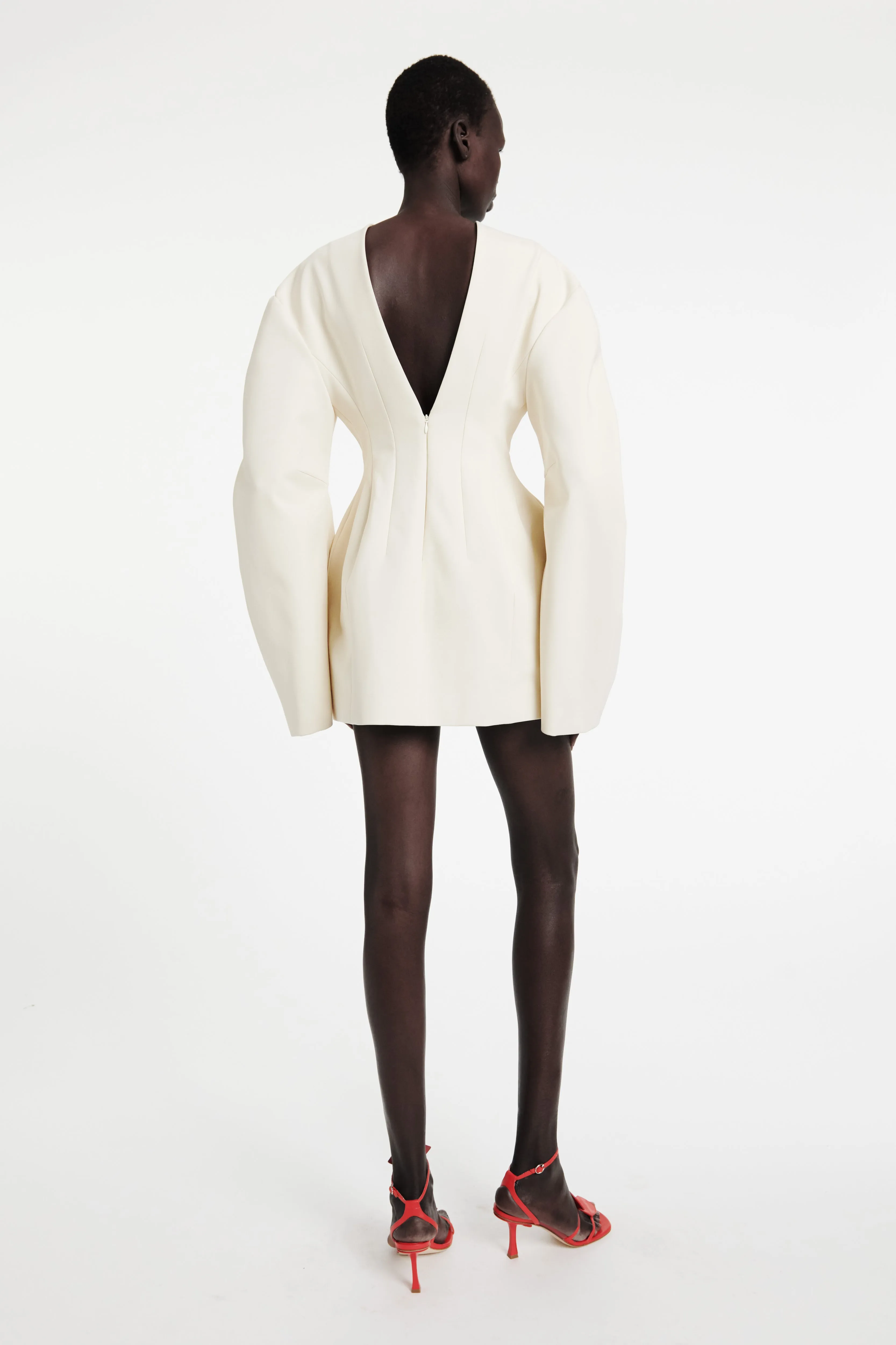 Rounded Sleeve Tailored Mini Dress Ecru