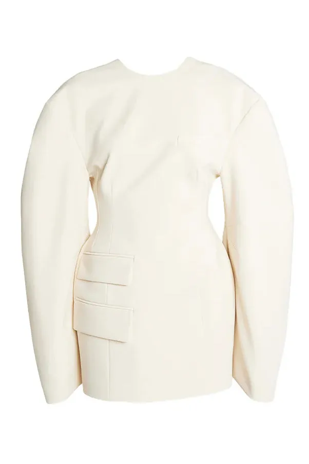 Rounded Sleeve Tailored Mini Dress Ecru
