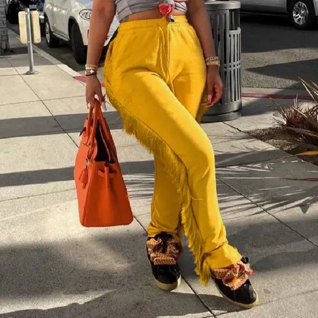 Tassel Sweatpants for Girls Fashion Streetwear Women Fringe Joggers Cozy Casual Elastic High Waist Pants