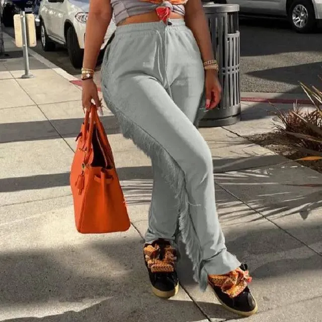 Tassel Sweatpants for Girls Fashion Streetwear Women Fringe Joggers Cozy Casual Elastic High Waist Pants